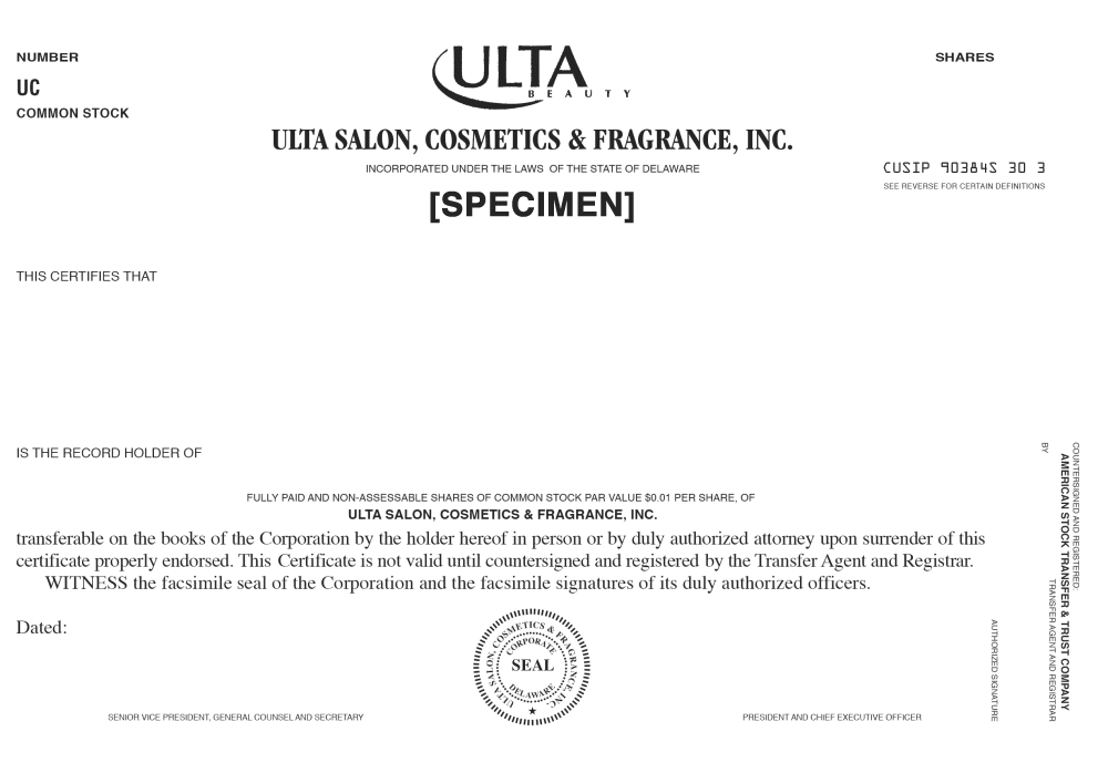 (STOCK CERTIFICATE FRONT)